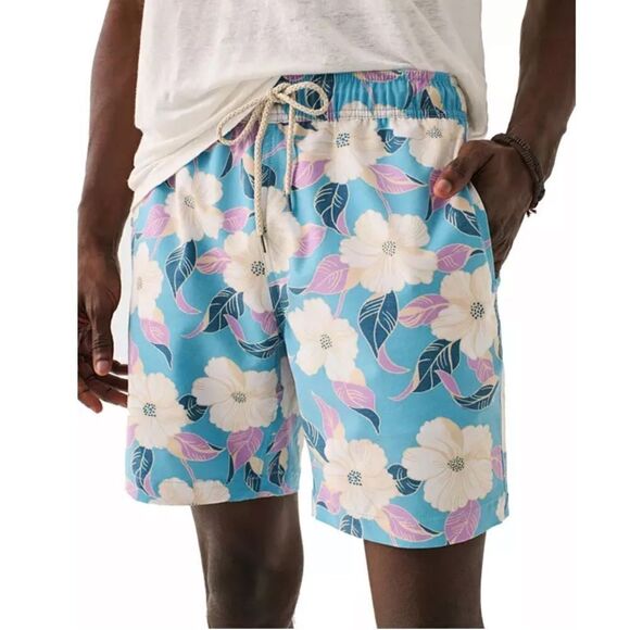Faherty Mens Beacon Swim Trunks Blue Hawaiian Print Size Large - Picture 1 of 11